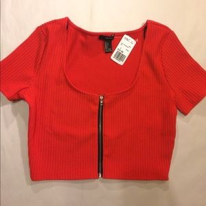 Red Zipper Front Crop Top Size Large